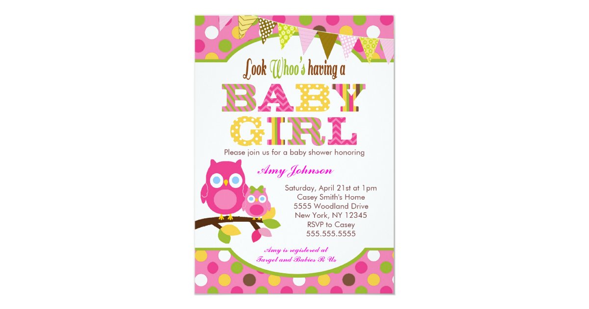 Pink Owl Baby Shower Invitations - Baby Girl | Zazzle