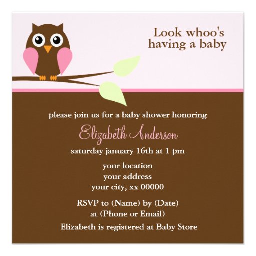 Pink Owl Baby Shower Invites