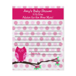 Pink Owl Baby Shower Personalized Advice Cards flyers