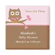 Pink Owl Baby Shower Save the Date magnet