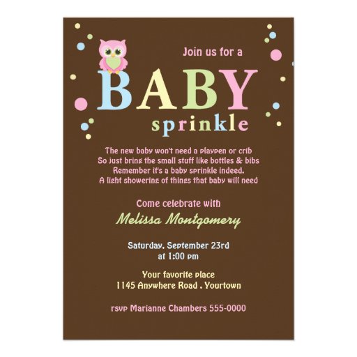 Pink Owl Baby Sprinkle Invitation (front side)
