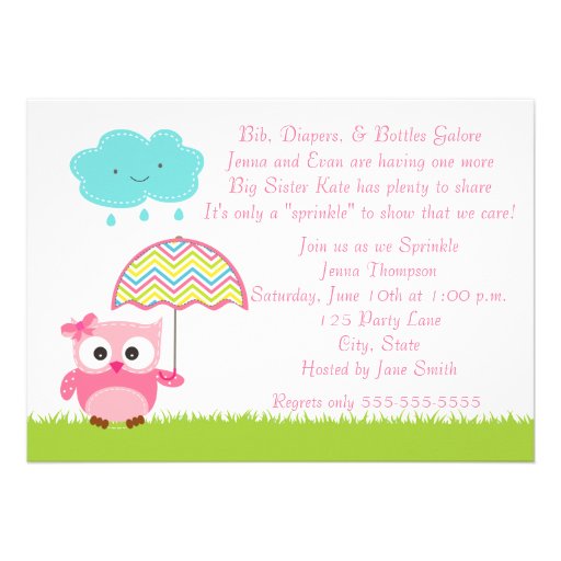 Pink Owl Baby Sprinkle Invitation (front side)