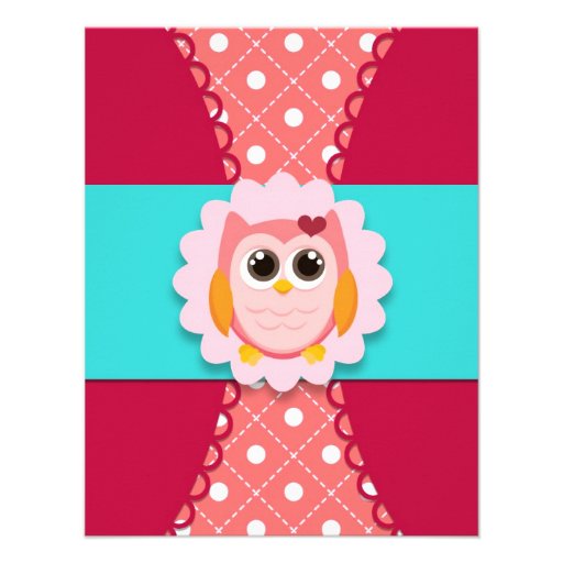 Pink Owl Birthday Invitation for Kids (front side)