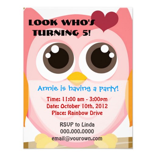 Pink Owl Birthday Invitation for Kids