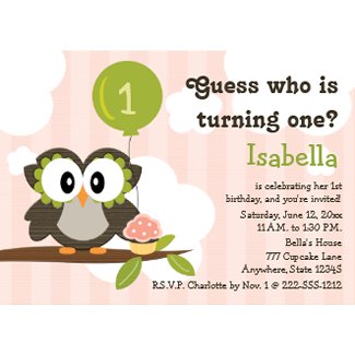 Pink Owl Birthday Party Invitations Invites (Any Age)
