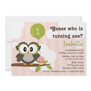 Pink Owl Birthday Party Invitations (Any Age)