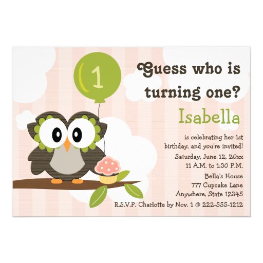 Pink Owl Birthday Party Invitations (Any Age)