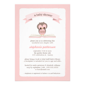 Pink Owl Bring a Book Baby Shower Invitation