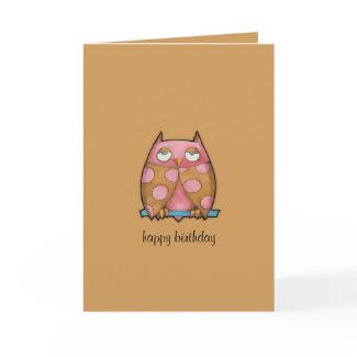 Pink Owl brown Birthday Card card