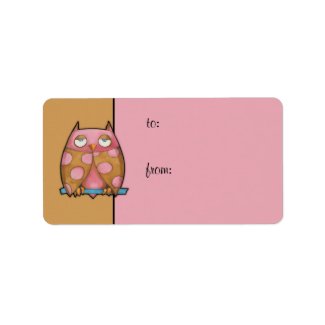 Pink Owl brown Gift Tag label