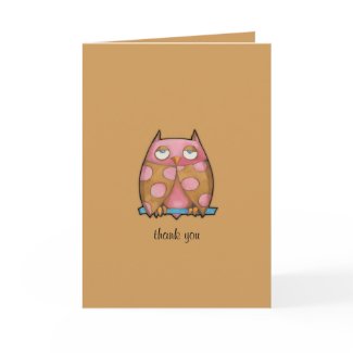 Pink Owl brown Thank You Card card