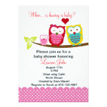 Pink owl family baby shower invitation