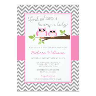 Pink Owl Gray Chevron Girl Baby Shower 5x7 Paper Invitation Card Pink Owl Gray Chevron Girl Baby Shower 5x7 Paper Invitation Card