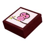 Pink Owl Illustration Keepsake Boxes