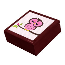 Pink Owl Illustration Keepsake Boxes