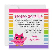 Pink Owl Personalized Invitations