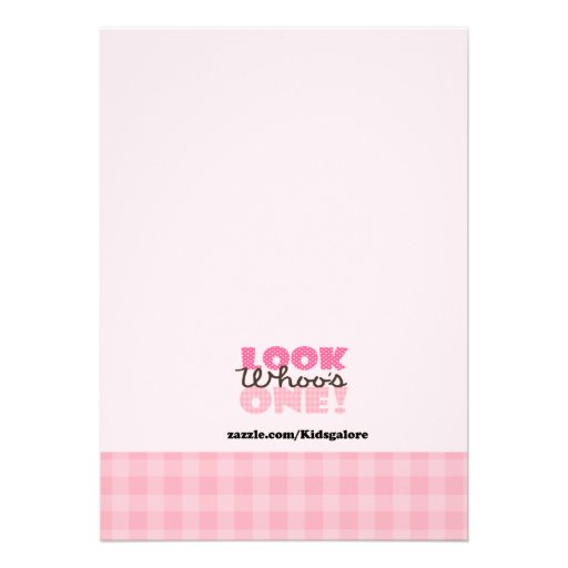 Pink Owl Large Number One 1st Birthday Invitation