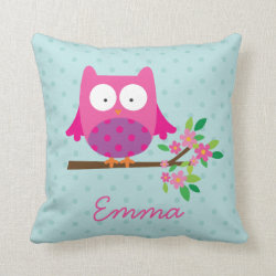 Pink Owl on a Branch Personalized Throw Pillow