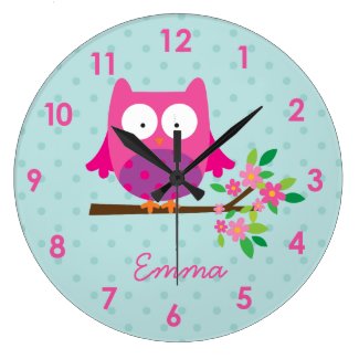Pink Owl on a Branch personalized Wall Clock