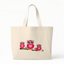 Pink Owl on Tree Branch Bags