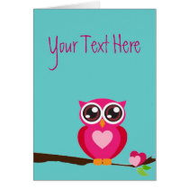Pink Owl on Tree Branch Cards