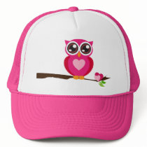 Pink Owl on Tree Branch Hats