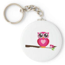 Pink Owl on Tree Branch Keychain