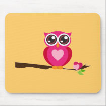 Pink Owl on Tree Branch Mouse Pad