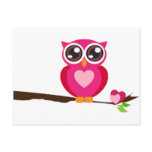 Pink Owl on Tree Branch postcards