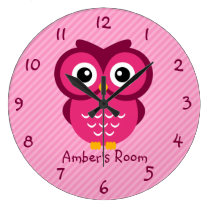 Pink Owl Personalized Kids Bedroom Clocks at Zazzle
