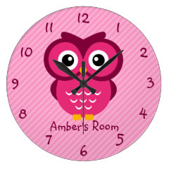 Pink Owl Personalized Kids Bedroom Clocks