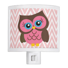 Pink Owl Pink Chevron Zigzag Night Light