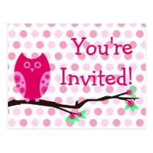 Pink Owl Postcard Baby Shower Invitations
