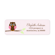 Pink Owl Return Address Labels