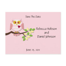 Pink Owl Save The Date postcards by dmboyce Pink Owl Save The Date postcards