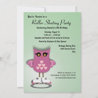 Pink Owl Skating Party Invitation invitation