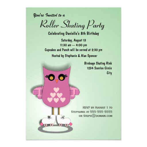 Pink Owl Skating Party Invitation
