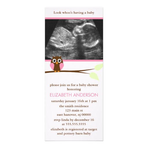 Pink Owl Sonogram Baby Shower Personalized Invites