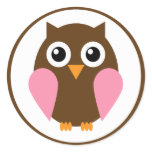 Pink Owl Round Sticker