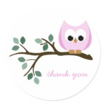 Pink Owl Thank You Stickers