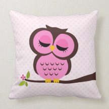 Pink Owl Throw Pillows
