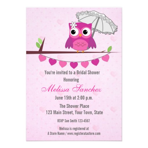 Pink Owl, Umbrella, Bridal Shower Invitation