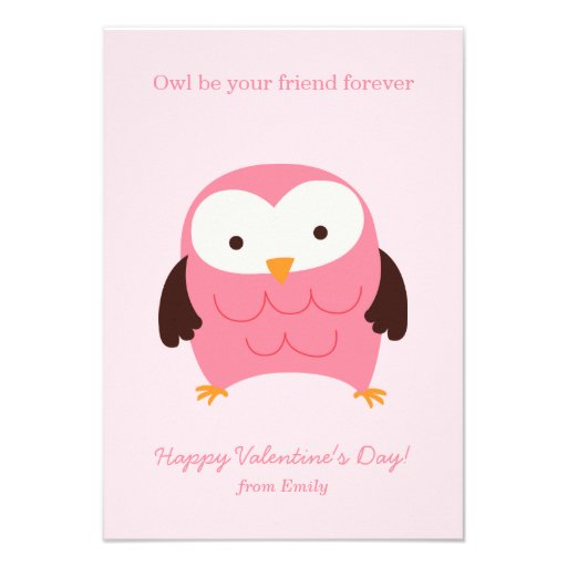 Pink Owl Valentines Personalized Announcement (front side)