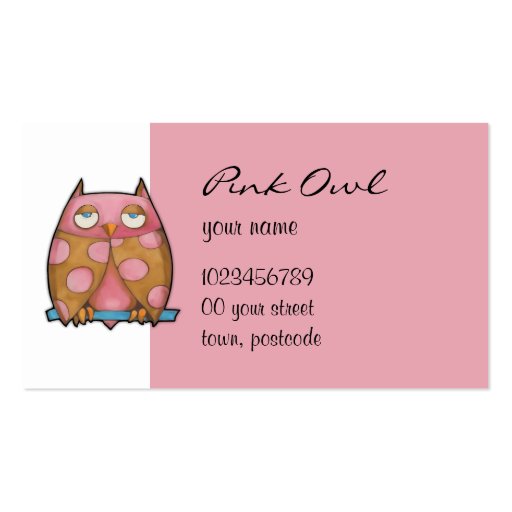 Pink Owl white Business Card (front side)