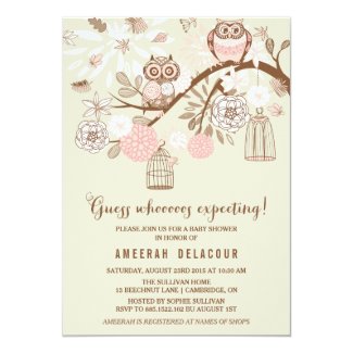 Pink Owls and Birdcages Baby Shower Invitation 5" X 7" Invitation Card