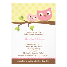 PInk Owls Baby Shower Invitation