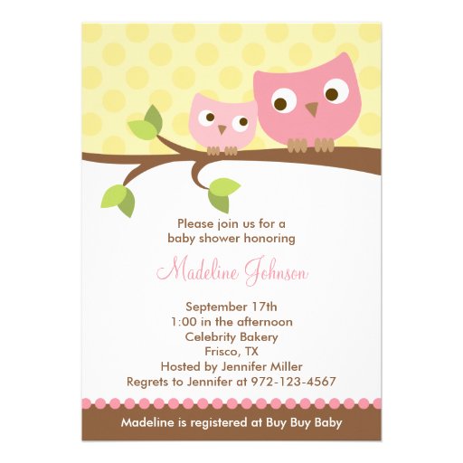 PInk Owls Baby Shower Invitation