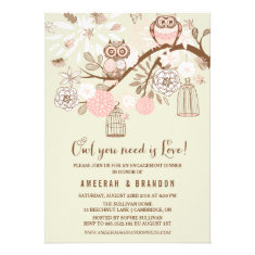 Pink Owls & Birdcages Engagement Party Invitation