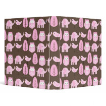 Pink Owls, Elephants and Birds Binder