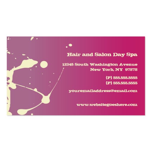 Pink paint splatter cosmetologist business card (back side)